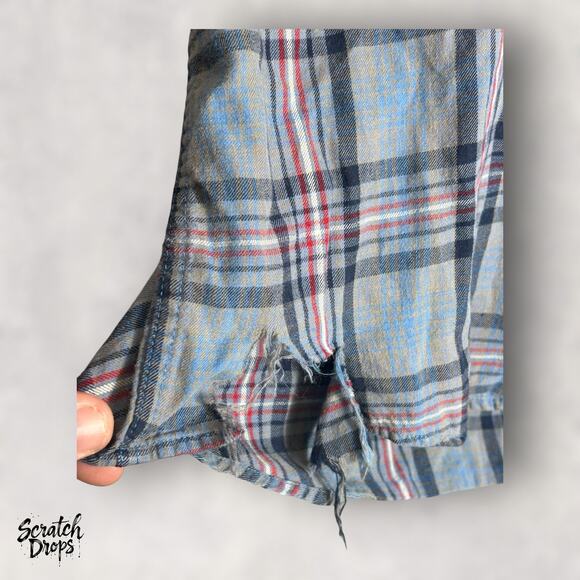 Vintage Y2K Wool Shirt Men Large Plaid Ripped Grunge Long Sleeve Button Down V08 - Picture 2 of 4